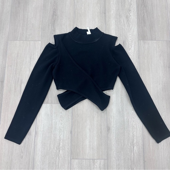 JONATHAN SIMKHAI knit cut out cross sweater black small - Picture 4 of 8